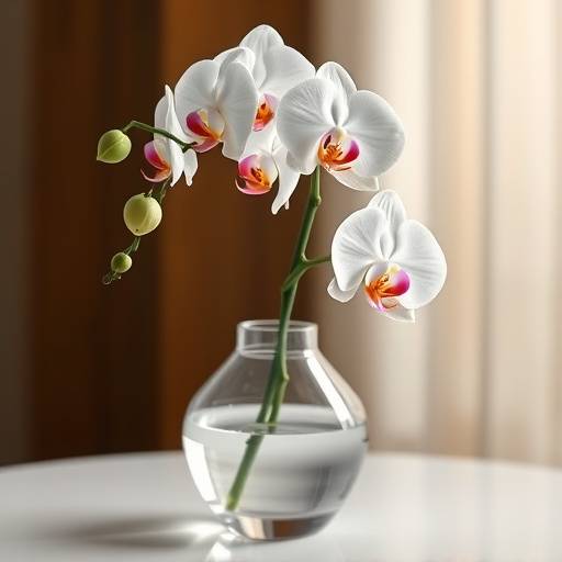 Orquídea Phalaenopsis branca em um elegante vaso de vidro transparente