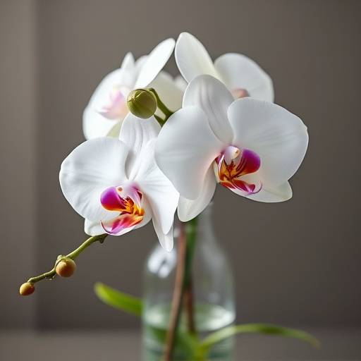 Orquídea Phalaenopsis branca em vaso de vidro